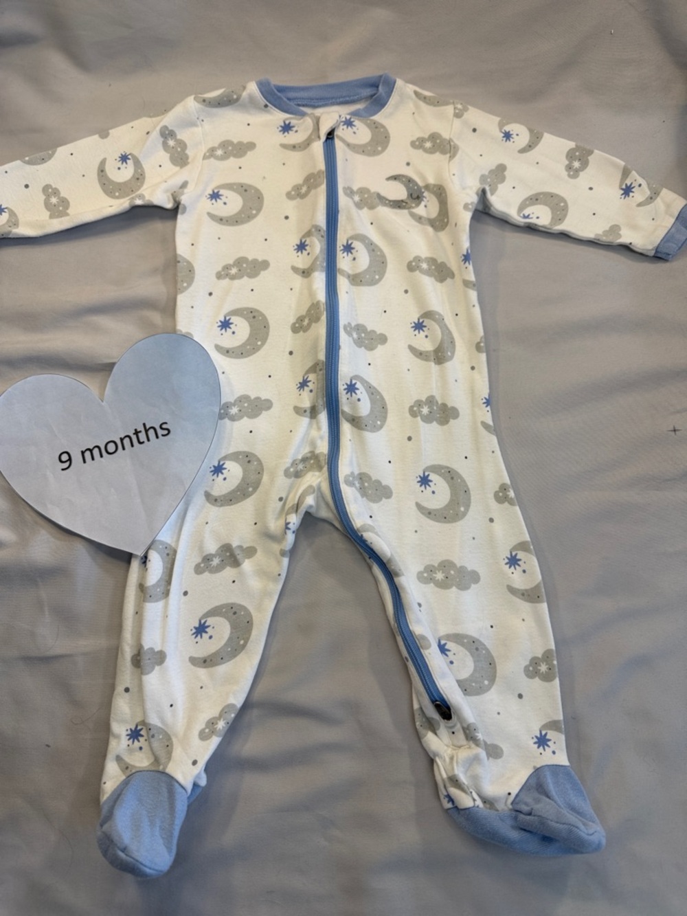 Tuffy - Soft Puppy Print Light Blue Footed Pajamas for Baby - 9 Months